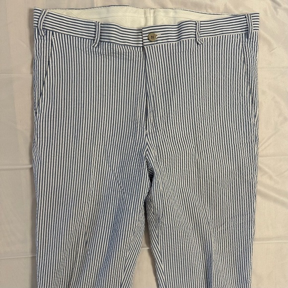 Britches By Samtex Seersucker Pant Mens Stripe Cotton Stretch Blue White W36 L32 - Picture 2 of 8